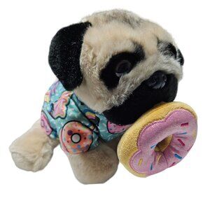 Gund Doug the Pug 9 inch Plush Pink Donut Blue Shirt Pug Life Stuffed Animal Toy